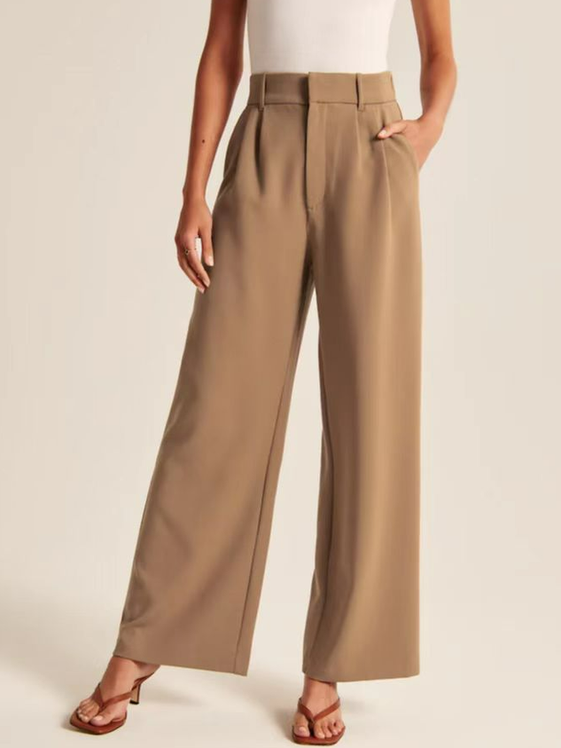 Women's H-Line Straight Pants Commuting Going Out Pants Khaki Casual Plain Spring/Fall Pants